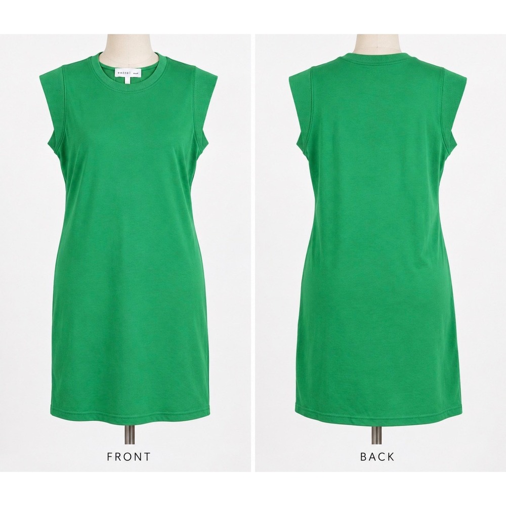 Entro Green Sleeveless Padded Shoulder Mini Shift Dress D28612 Small